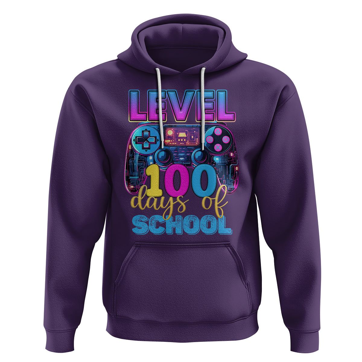 100 Days of School Gamer Hoodie Level 100 Unlocked Neon Game Controller - Wonder Print Shop
