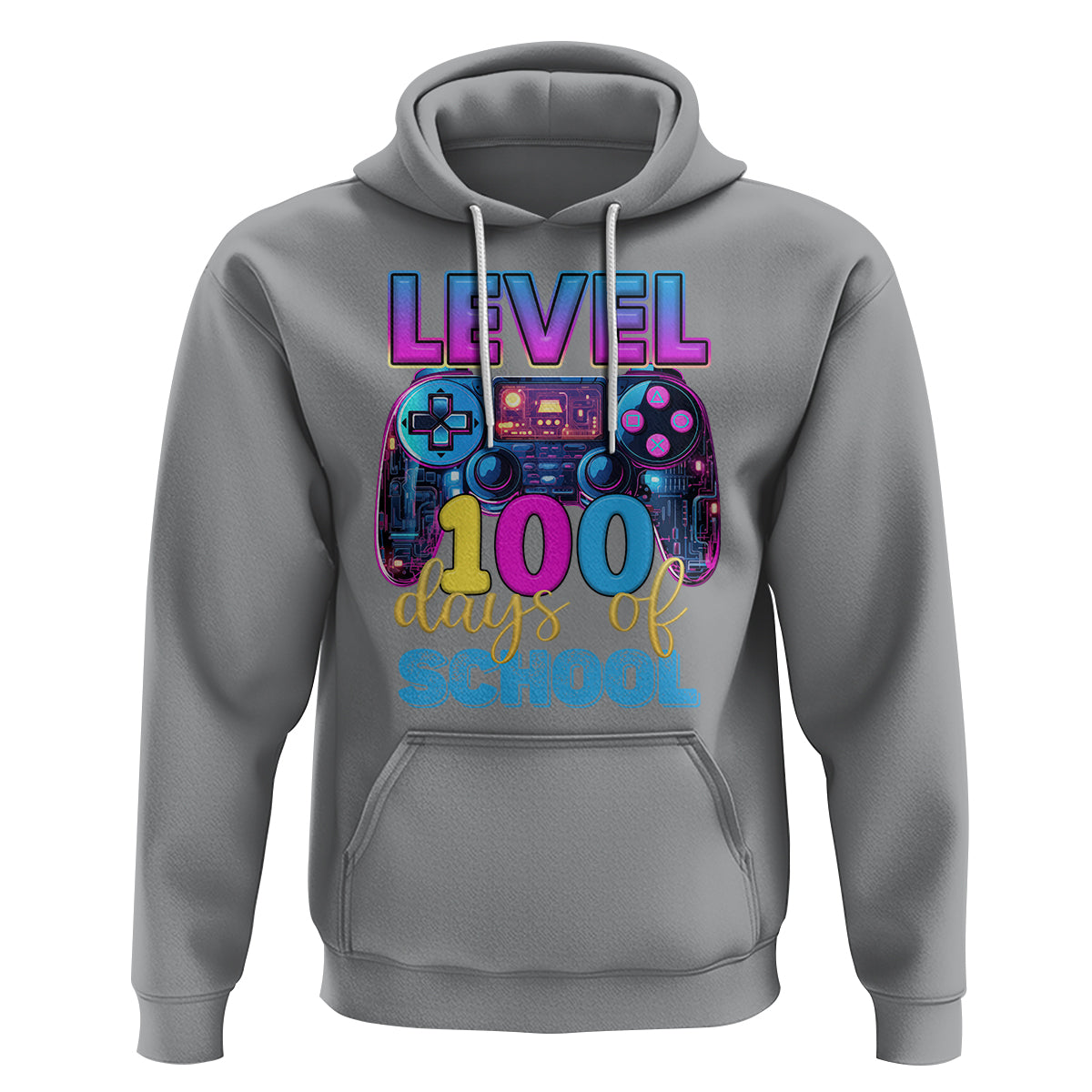 100 Days of School Gamer Hoodie Level 100 Unlocked Neon Game Controller - Wonder Print Shop