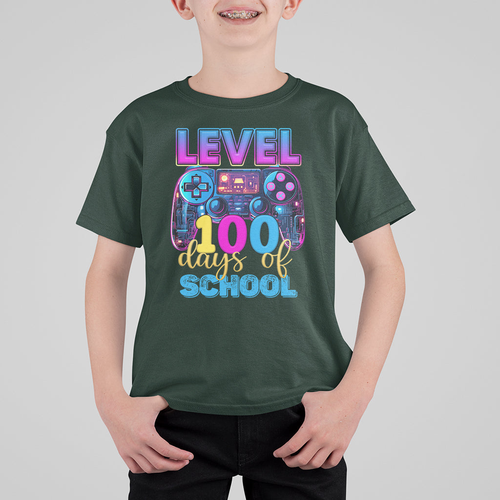 100 Days of School Gamer T Shirt For Kid Level 100 Unlocked Neon Game Controller - Wonder Print Shop