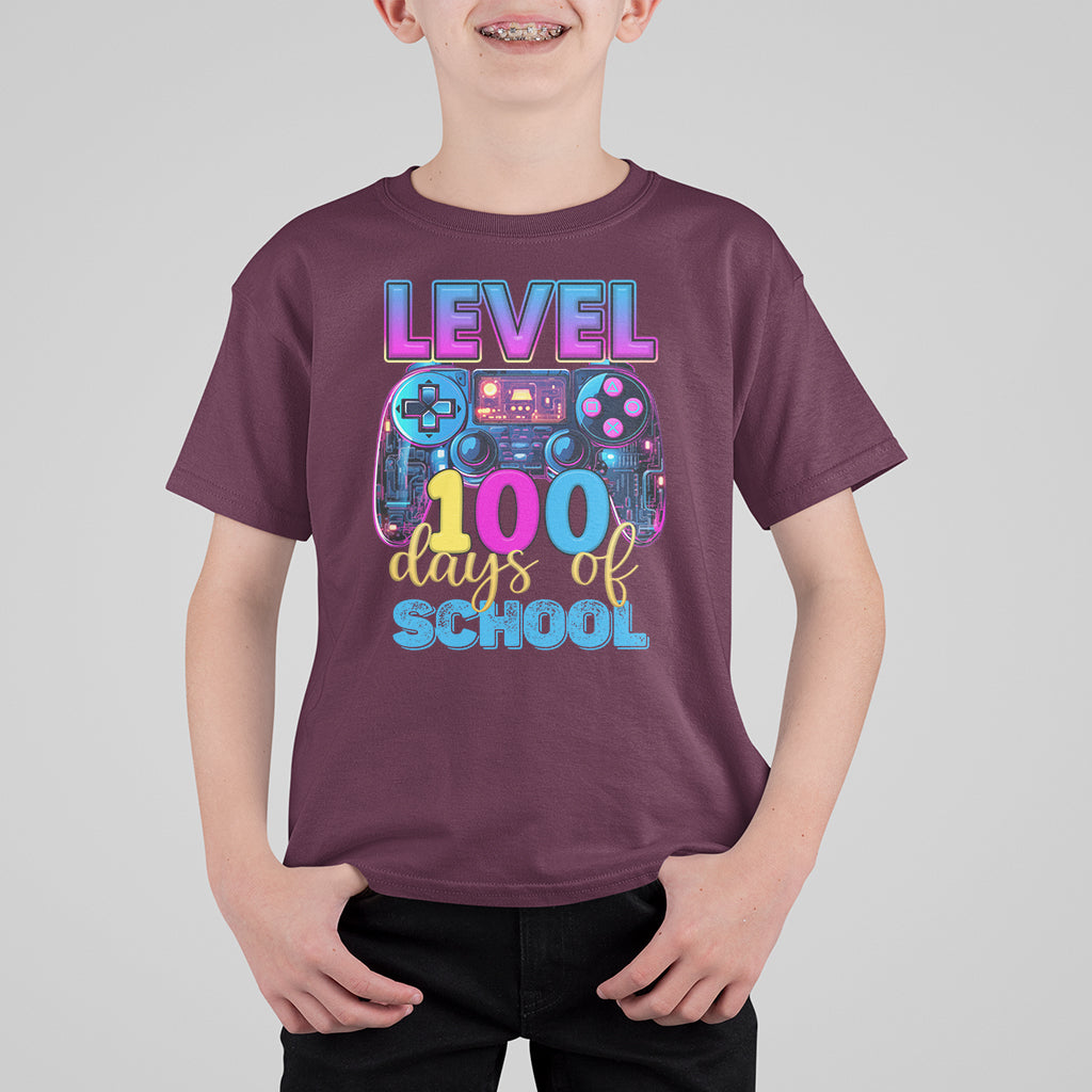 100 Days of School Gamer T Shirt For Kid Level 100 Unlocked Neon Game Controller - Wonder Print Shop