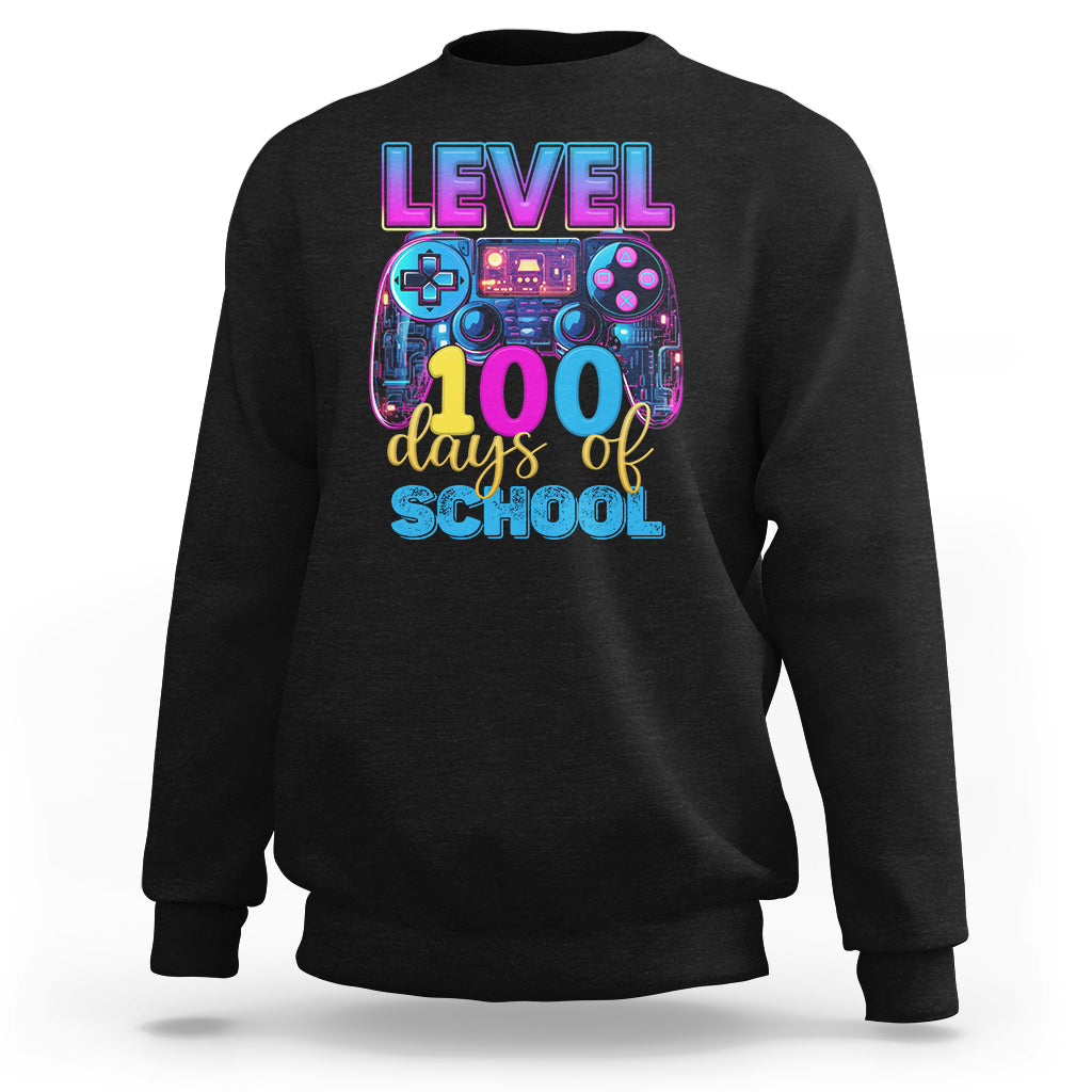 100 Days of School Gamer Sweatshirt Level 100 Unlocked Neon Game Controller - Wonder Print Shop