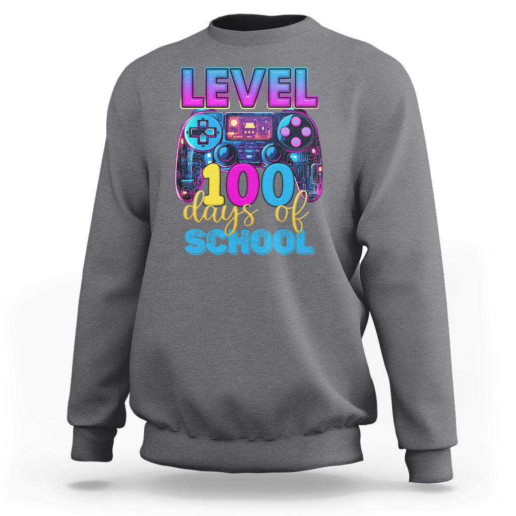 100 Days of School Gamer Sweatshirt Level 100 Unlocked Neon Game Controller - Wonder Print Shop