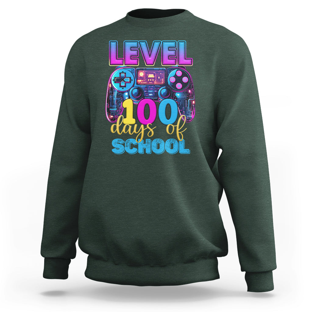 100 Days of School Gamer Sweatshirt Level 100 Unlocked Neon Game Controller - Wonder Print Shop