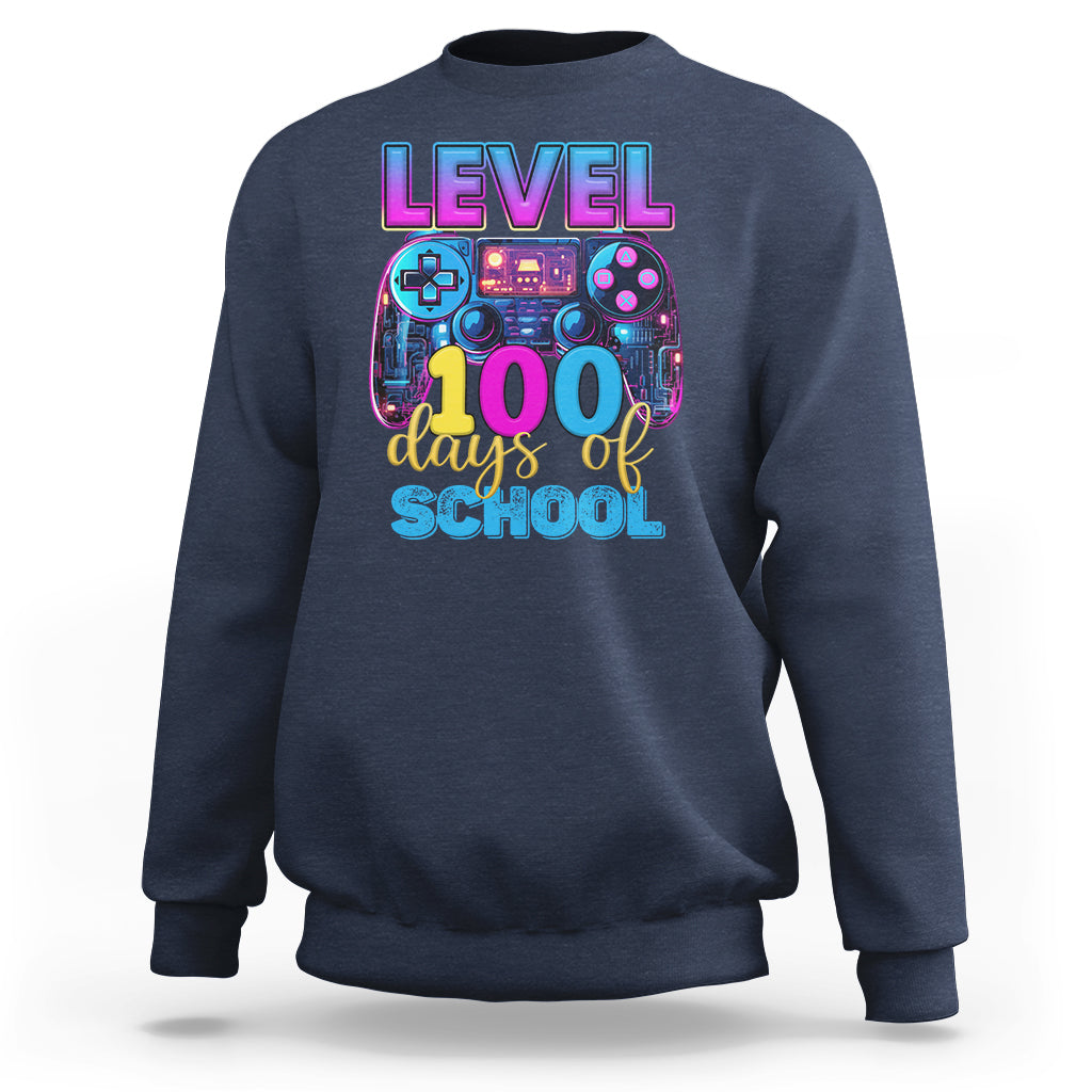 100 Days of School Gamer Sweatshirt Level 100 Unlocked Neon Game Controller - Wonder Print Shop