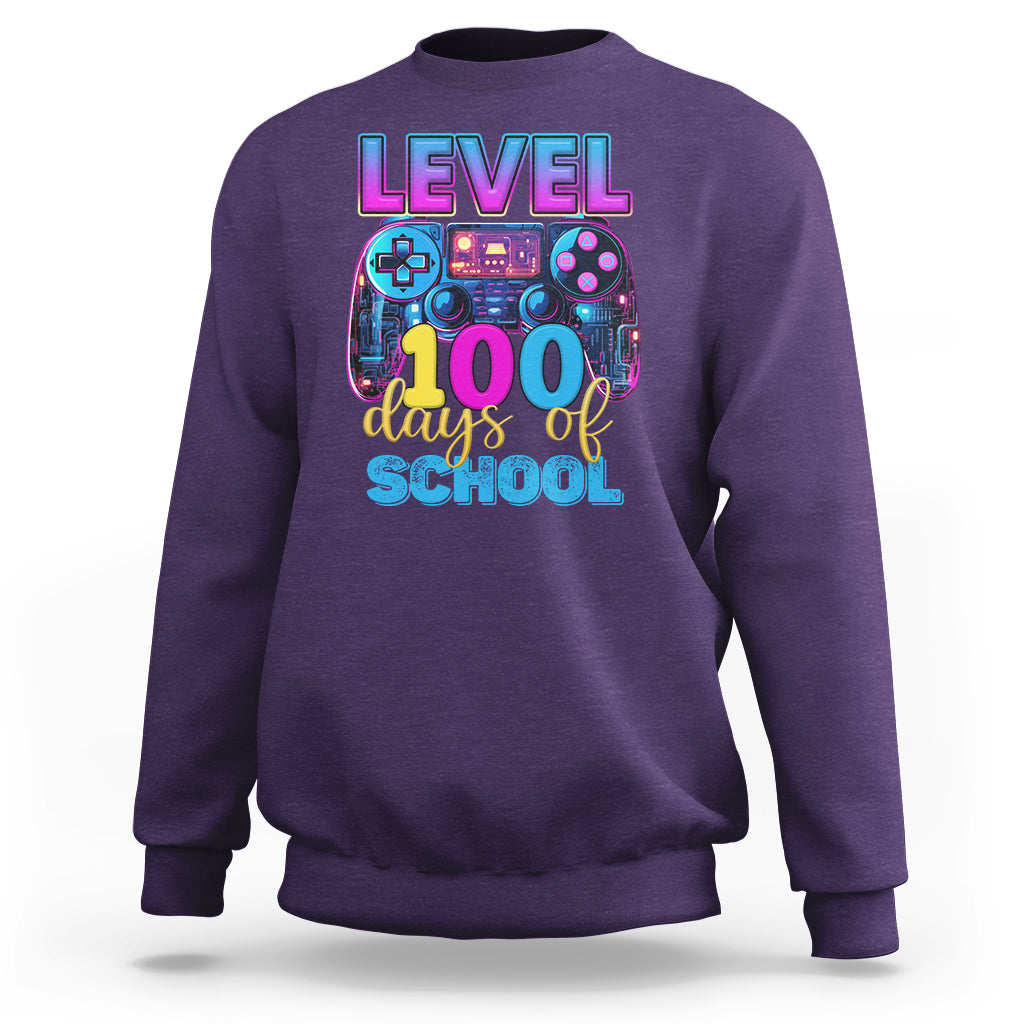 100 Days of School Gamer Sweatshirt Level 100 Unlocked Neon Game Controller - Wonder Print Shop