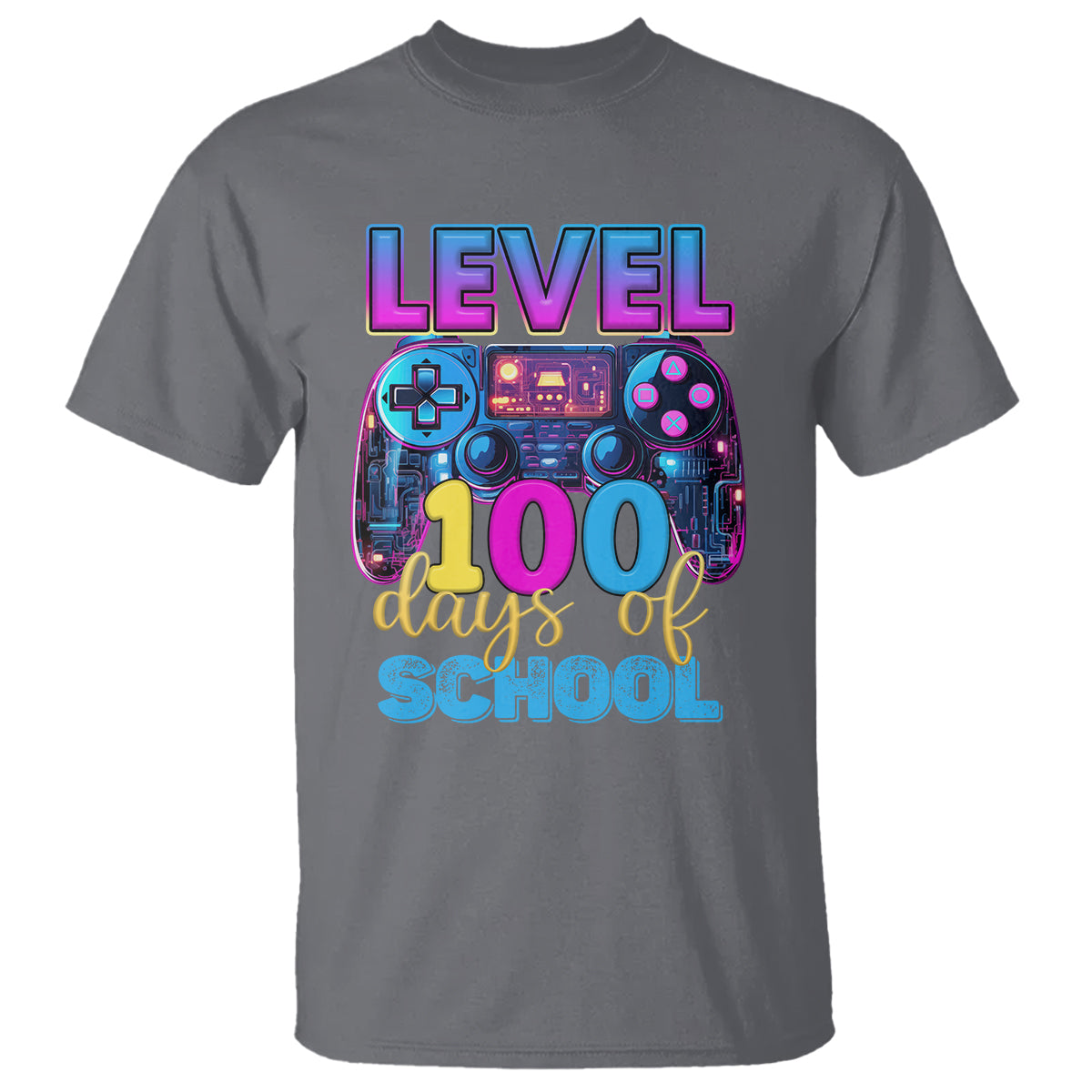 100 Days of School Gamer T Shirt Level 100 Unlocked Neon Game Controller - Wonder Print Shop