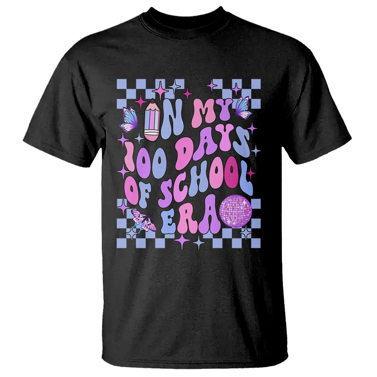 In My 100 Days of School Era T Shirt Retro Groovy - Wonder Print Shop