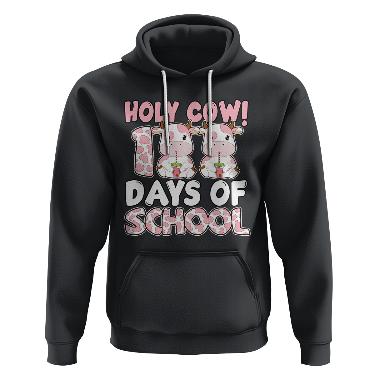 Holy Cow 100 Days of School Hoodie Cute Pink Dairy Cattle - Wonder Print Shop