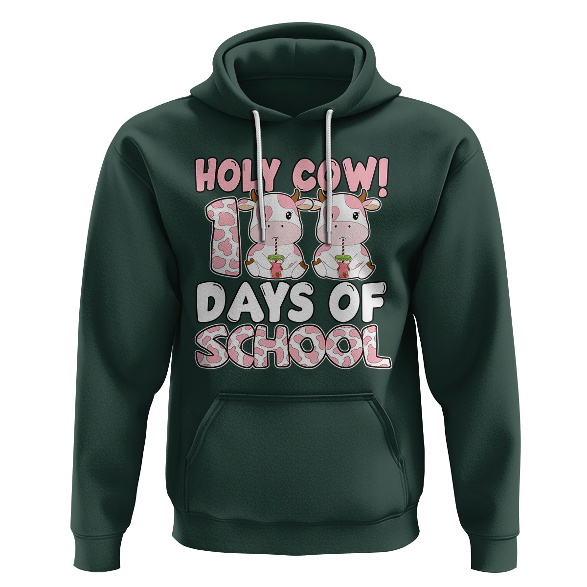Holy Cow 100 Days of School Hoodie Cute Pink Dairy Cattle - Wonder Print Shop