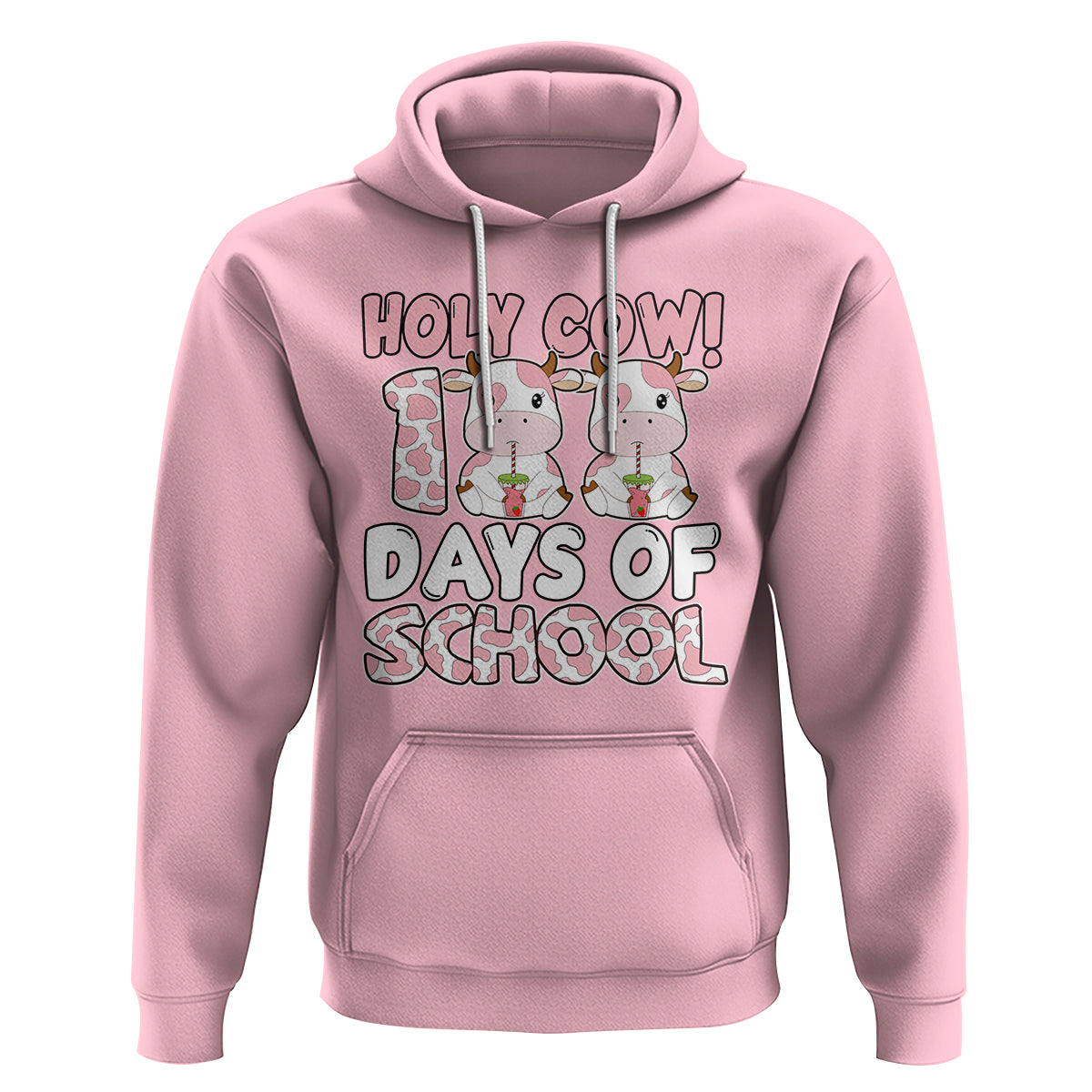 Holy Cow 100 Days of School Hoodie Cute Pink Dairy Cattle - Wonder Print Shop