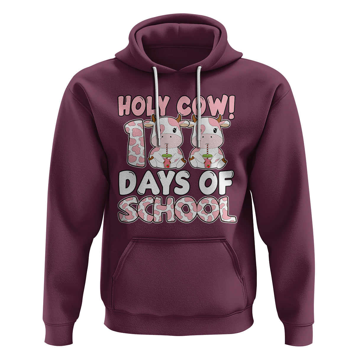 Holy Cow 100 Days of School Hoodie Cute Pink Dairy Cattle - Wonder Print Shop