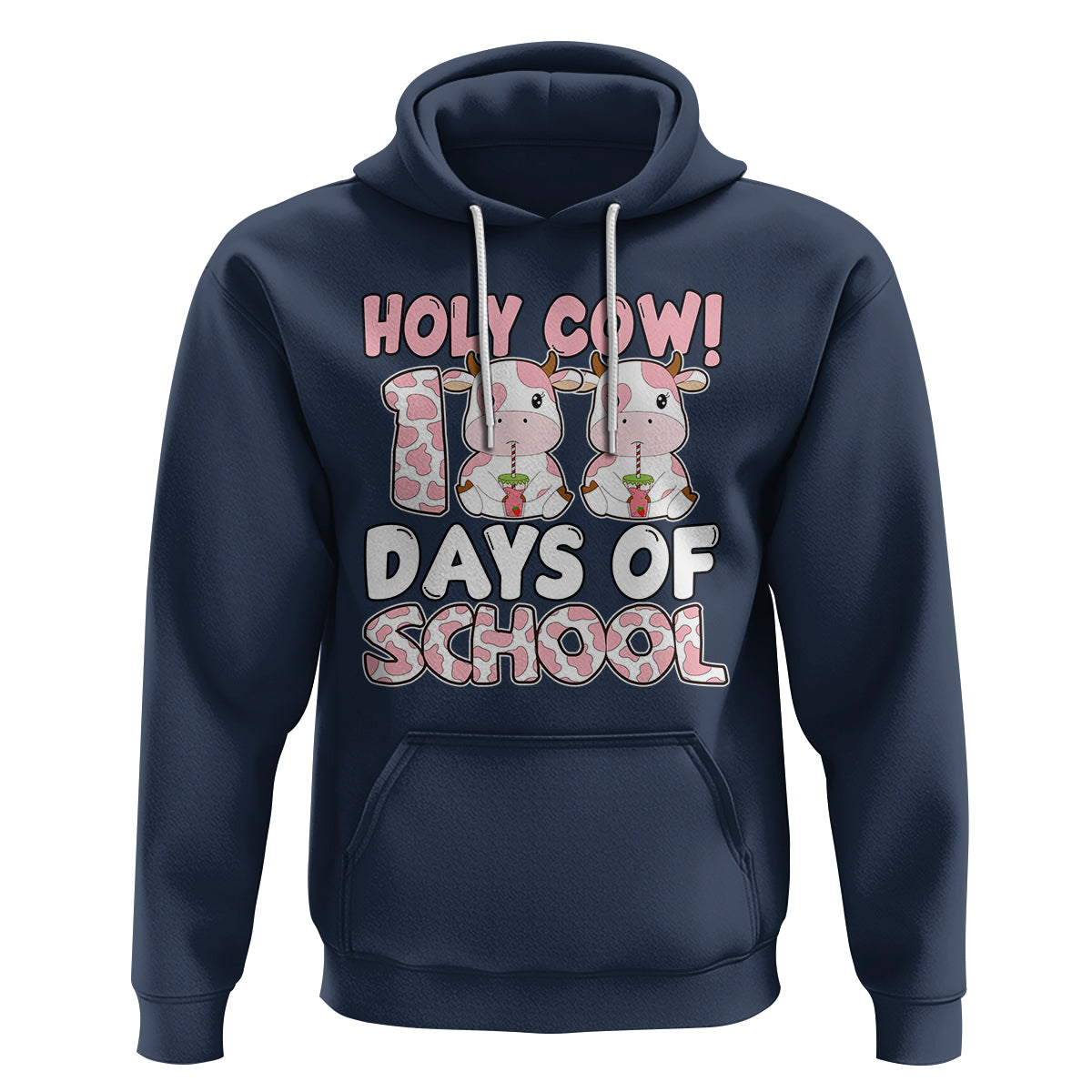 Holy Cow 100 Days of School Hoodie Cute Pink Dairy Cattle - Wonder Print Shop