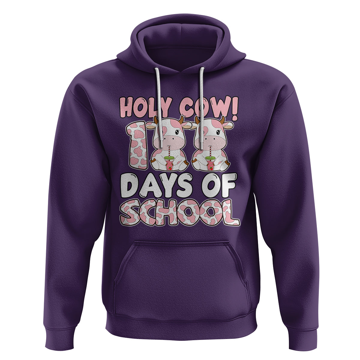Holy Cow 100 Days of School Hoodie Cute Pink Dairy Cattle - Wonder Print Shop