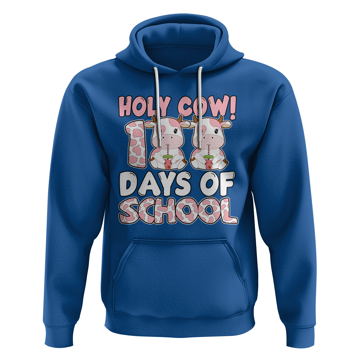 Holy Cow 100 Days of School Hoodie Cute Pink Dairy Cattle - Wonder Print Shop