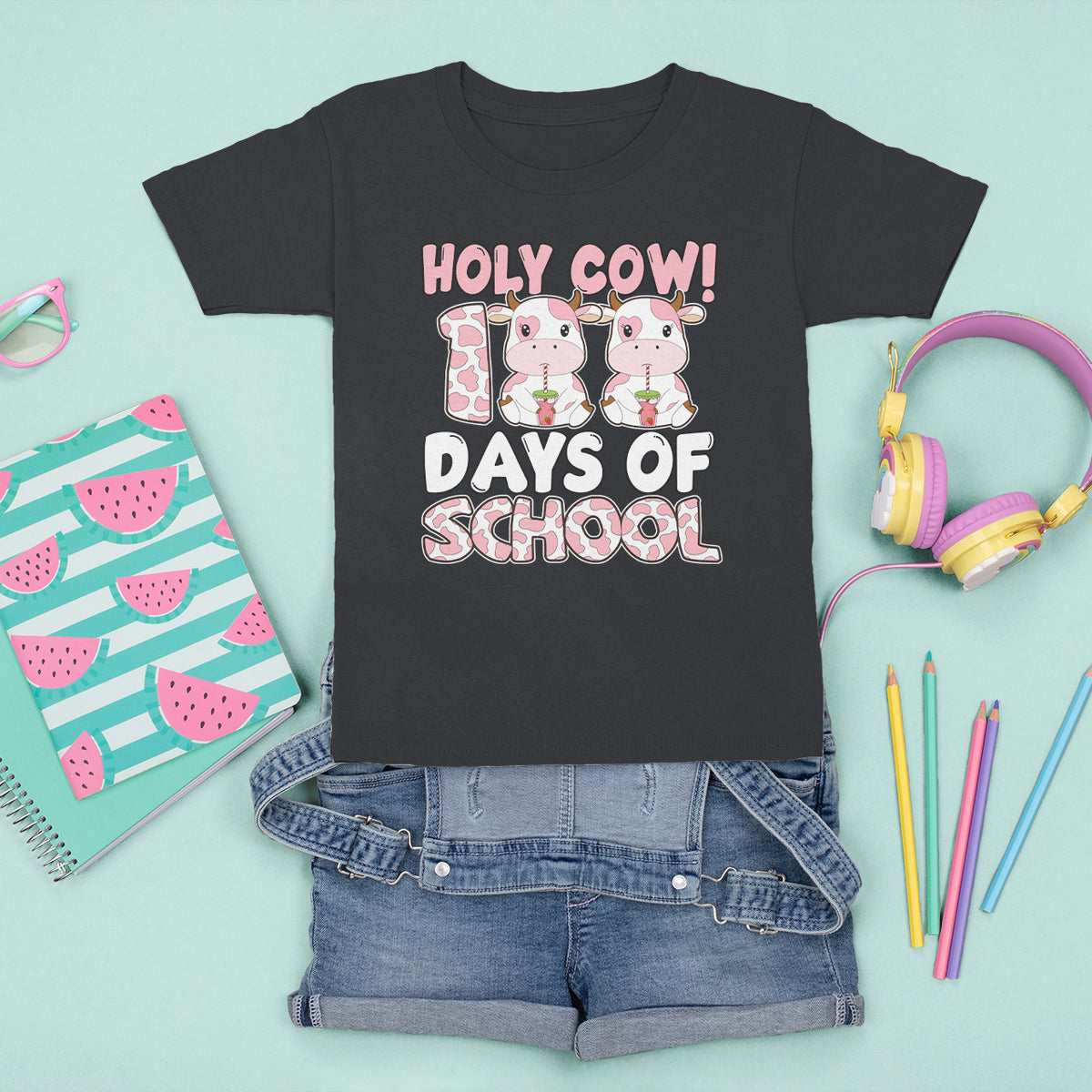 Holy Cow 100 Days of School T Shirt For Kid Cute Pink Dairy Cattle - Wonder Print Shop