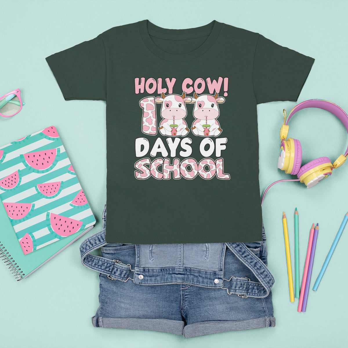 Holy Cow 100 Days of School T Shirt For Kid Cute Pink Dairy Cattle - Wonder Print Shop