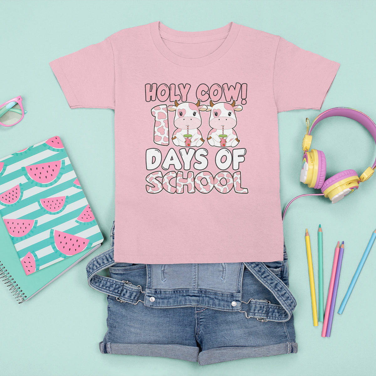 Holy Cow 100 Days of School T Shirt For Kid Cute Pink Dairy Cattle - Wonder Print Shop