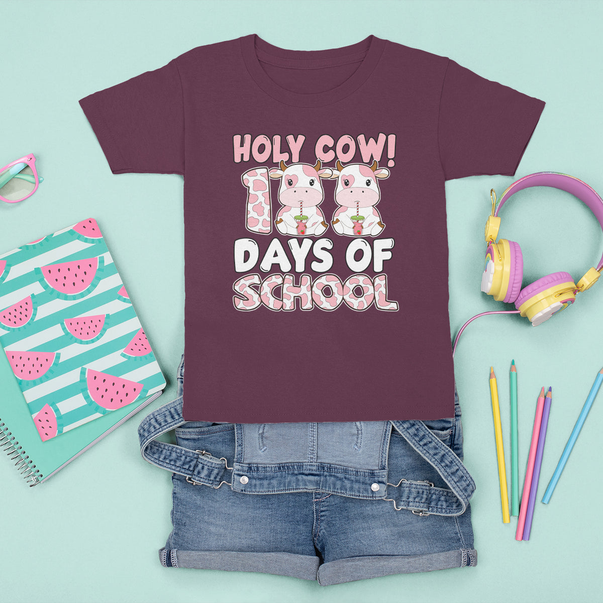 Holy Cow 100 Days of School T Shirt For Kid Cute Pink Dairy Cattle - Wonder Print Shop