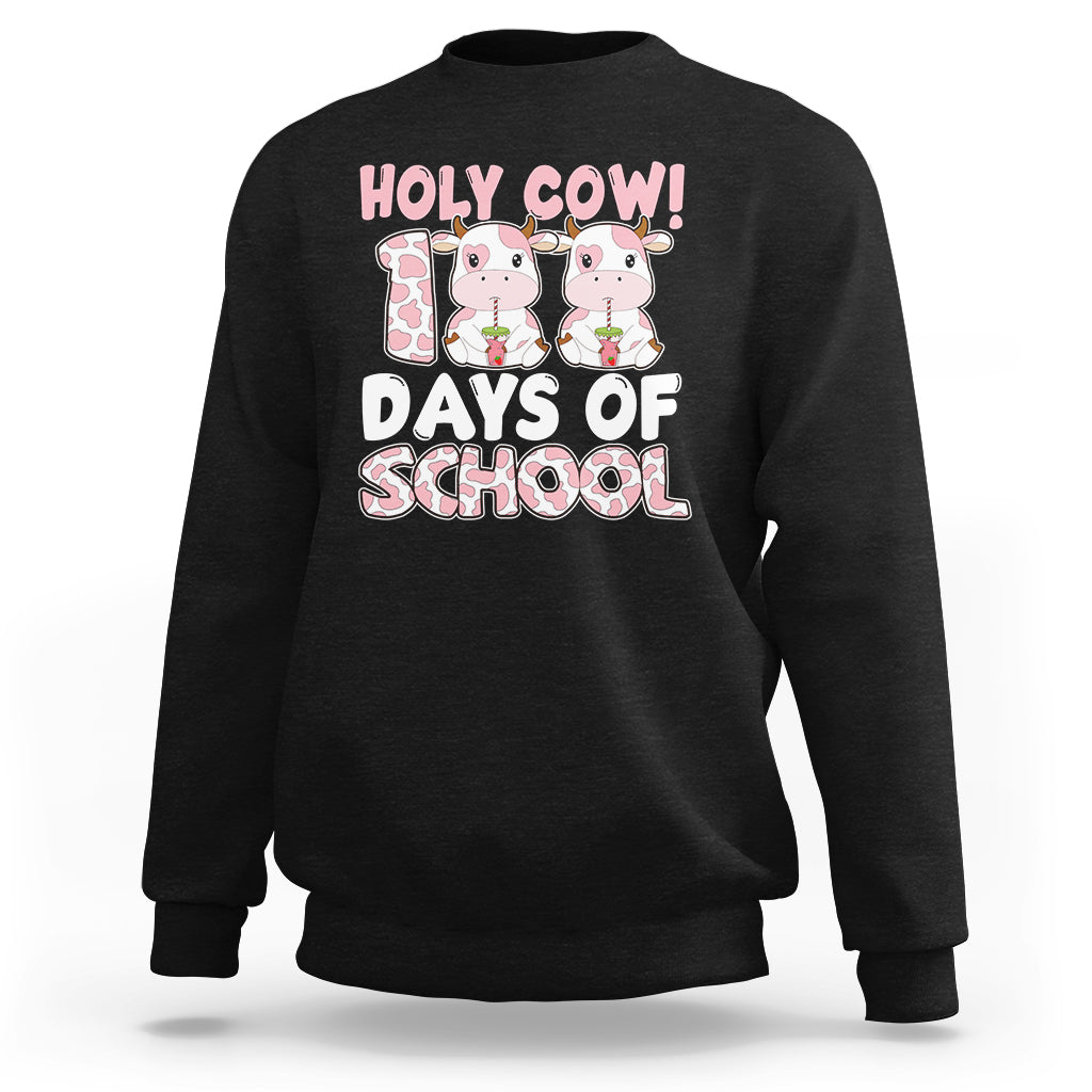 Holy Cow 100 Days of School Sweatshirt Cute Pink Dairy Cattle - Wonder Print Shop