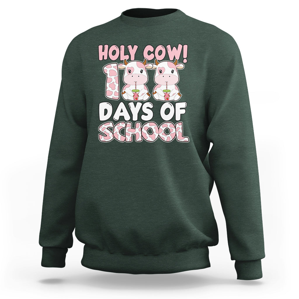 Holy Cow 100 Days of School Sweatshirt Cute Pink Dairy Cattle - Wonder Print Shop