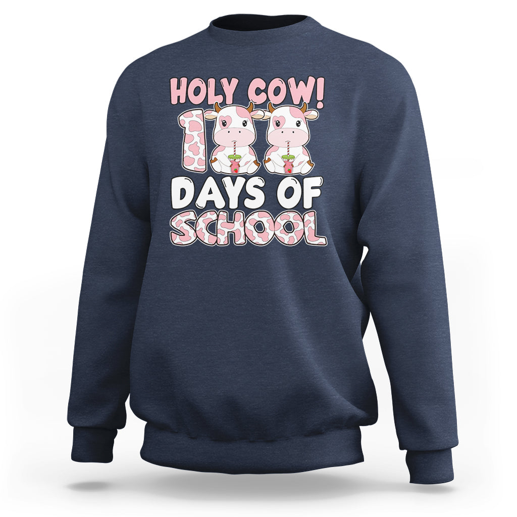 Holy Cow 100 Days of School Sweatshirt Cute Pink Dairy Cattle - Wonder Print Shop