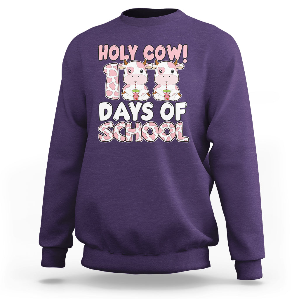Holy Cow 100 Days of School Sweatshirt Cute Pink Dairy Cattle - Wonder Print Shop