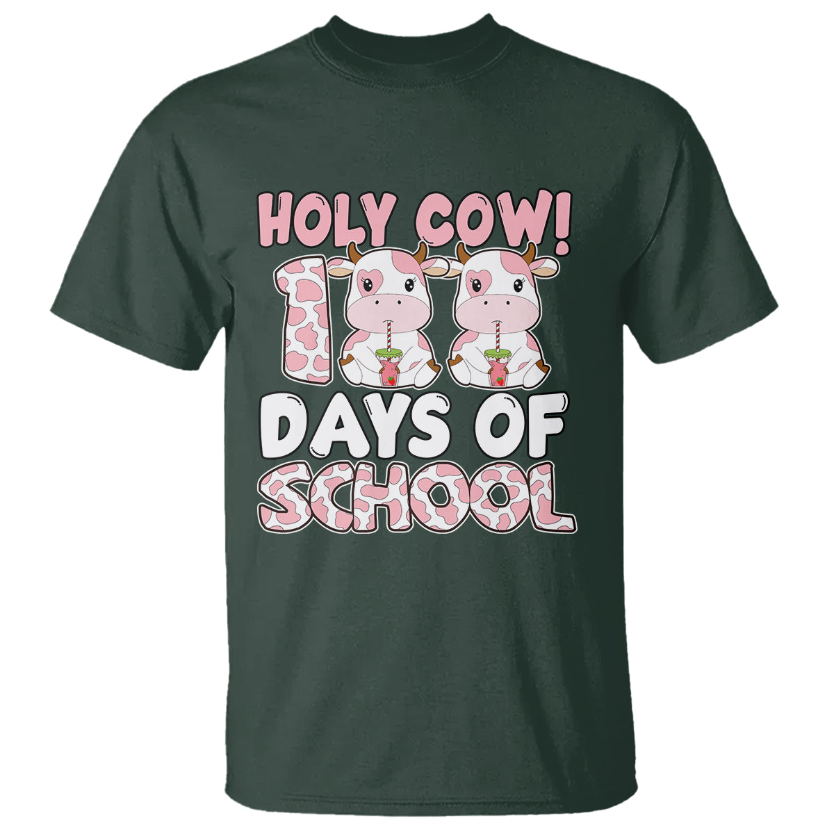 Holy Cow 100 Days of School T Shirt Cute Pink Dairy Cattle - Wonder Print Shop