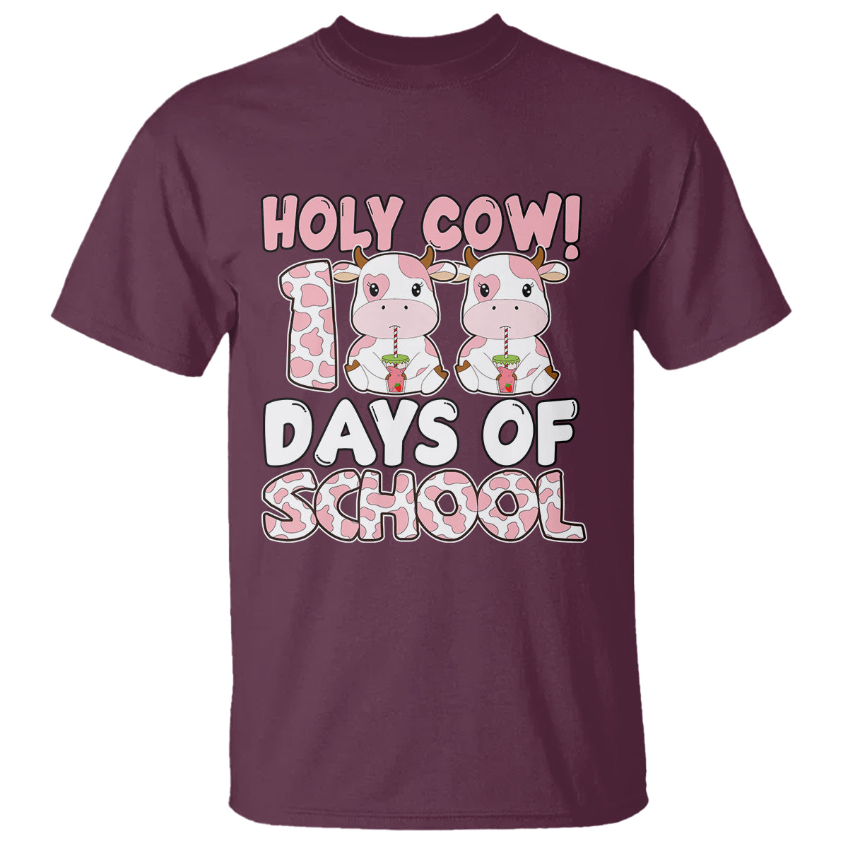 Holy Cow 100 Days of School T Shirt Cute Pink Dairy Cattle - Wonder Print Shop