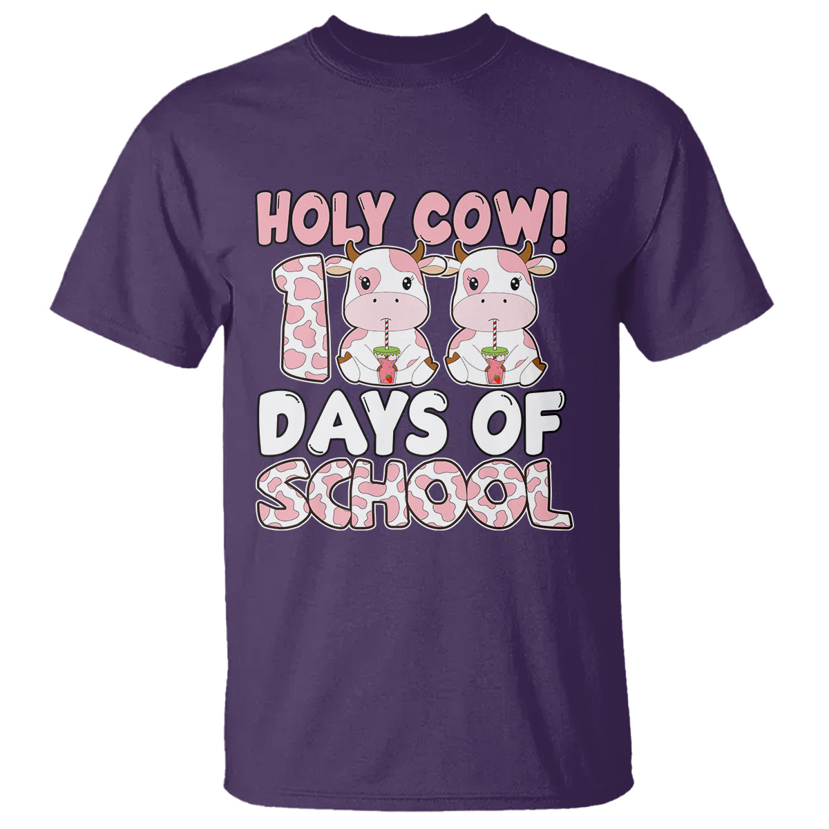 Holy Cow 100 Days of School T Shirt Cute Pink Dairy Cattle - Wonder Print Shop