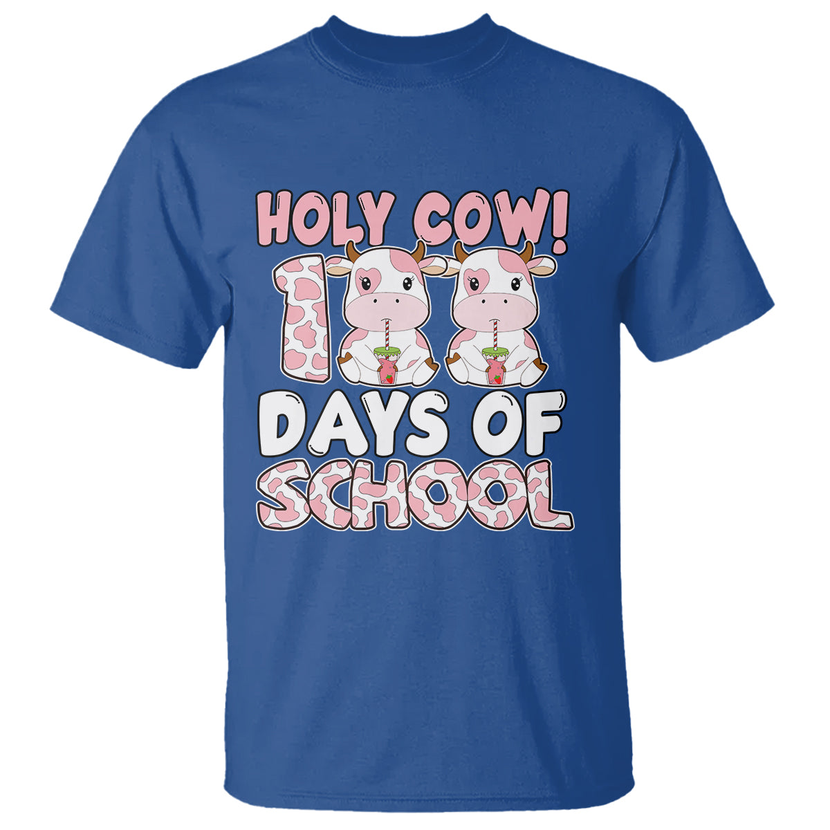 Holy Cow 100 Days of School T Shirt Cute Pink Dairy Cattle - Wonder Print Shop