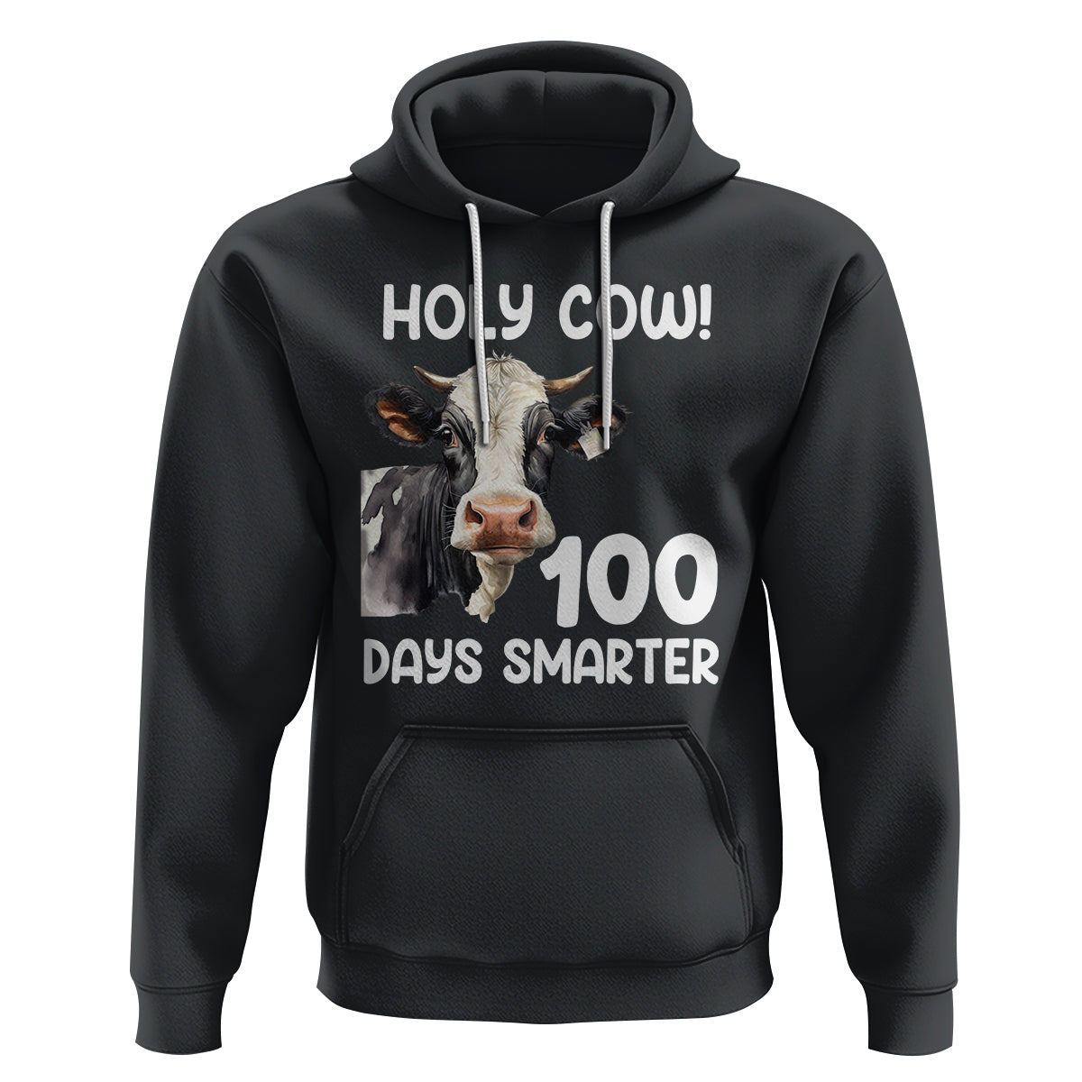 Holy Cow 100 Days of School Hoodie 100 Days Smarter Funny Moo Dairy Cattle - Wonder Print Shop