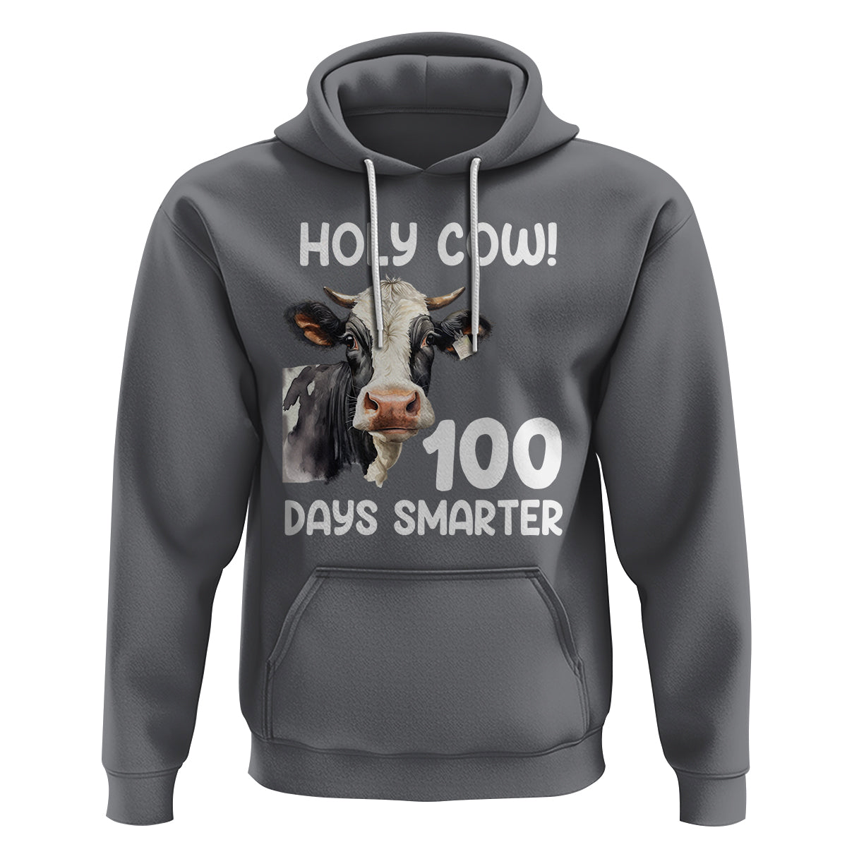 Holy Cow 100 Days of School Hoodie 100 Days Smarter Funny Moo Dairy Cattle - Wonder Print Shop