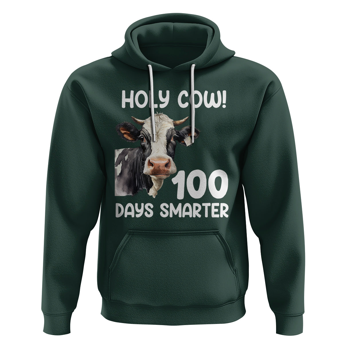 Holy Cow 100 Days of School Hoodie 100 Days Smarter Funny Moo Dairy Cattle - Wonder Print Shop