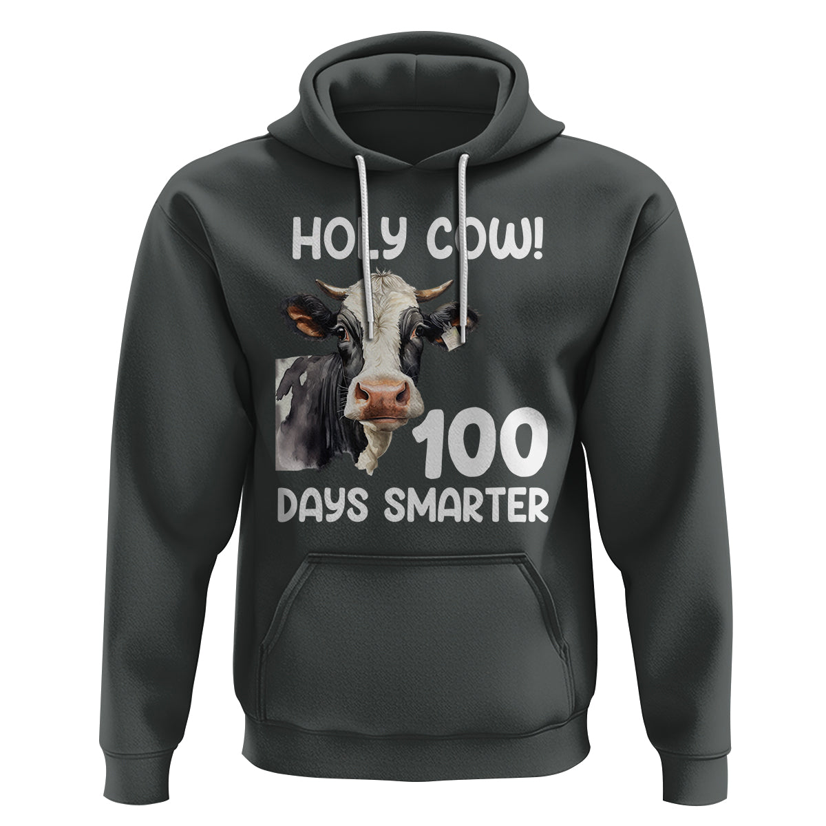 Holy Cow 100 Days of School Hoodie 100 Days Smarter Funny Moo Dairy Cattle - Wonder Print Shop