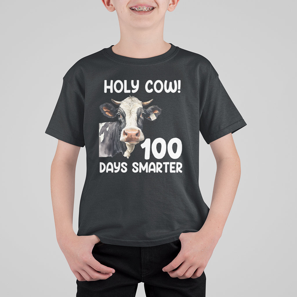 Holy Cow 100 Days of School T Shirt For Kid 100 Days Smarter Funny Moo Dairy Cattle - Wonder Print Shop