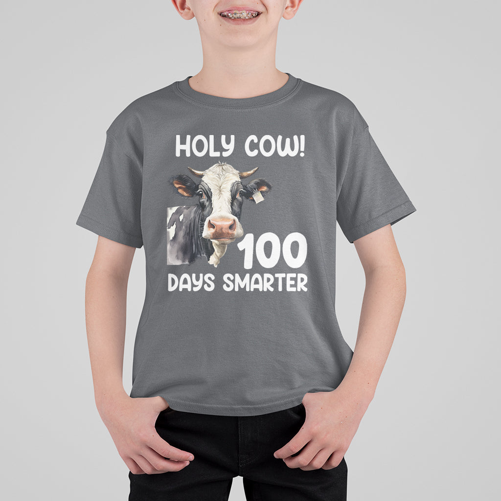 Holy Cow 100 Days of School T Shirt For Kid 100 Days Smarter Funny Moo Dairy Cattle - Wonder Print Shop