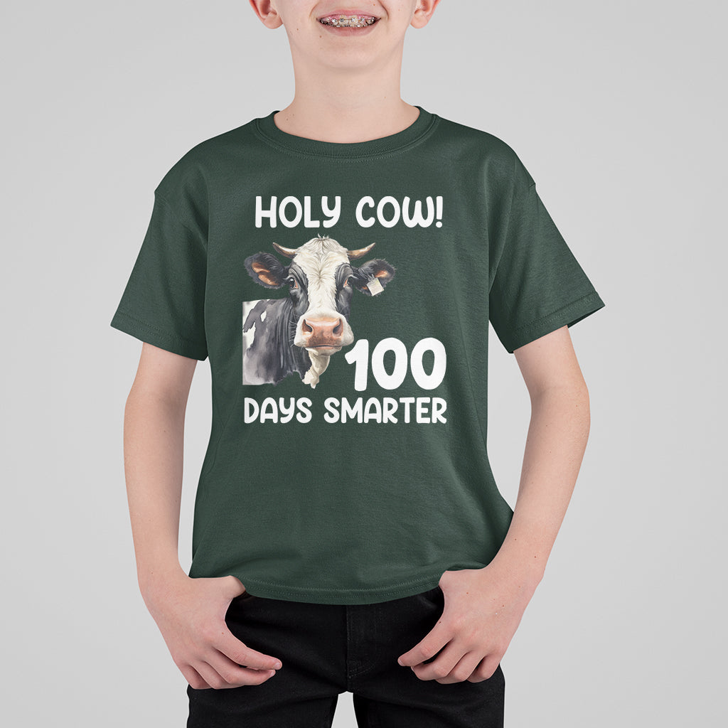 Holy Cow 100 Days of School T Shirt For Kid 100 Days Smarter Funny Moo Dairy Cattle - Wonder Print Shop