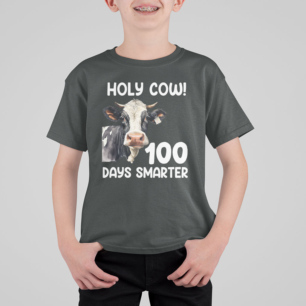 Holy Cow 100 Days of School T Shirt For Kid 100 Days Smarter Funny Moo Dairy Cattle - Wonder Print Shop