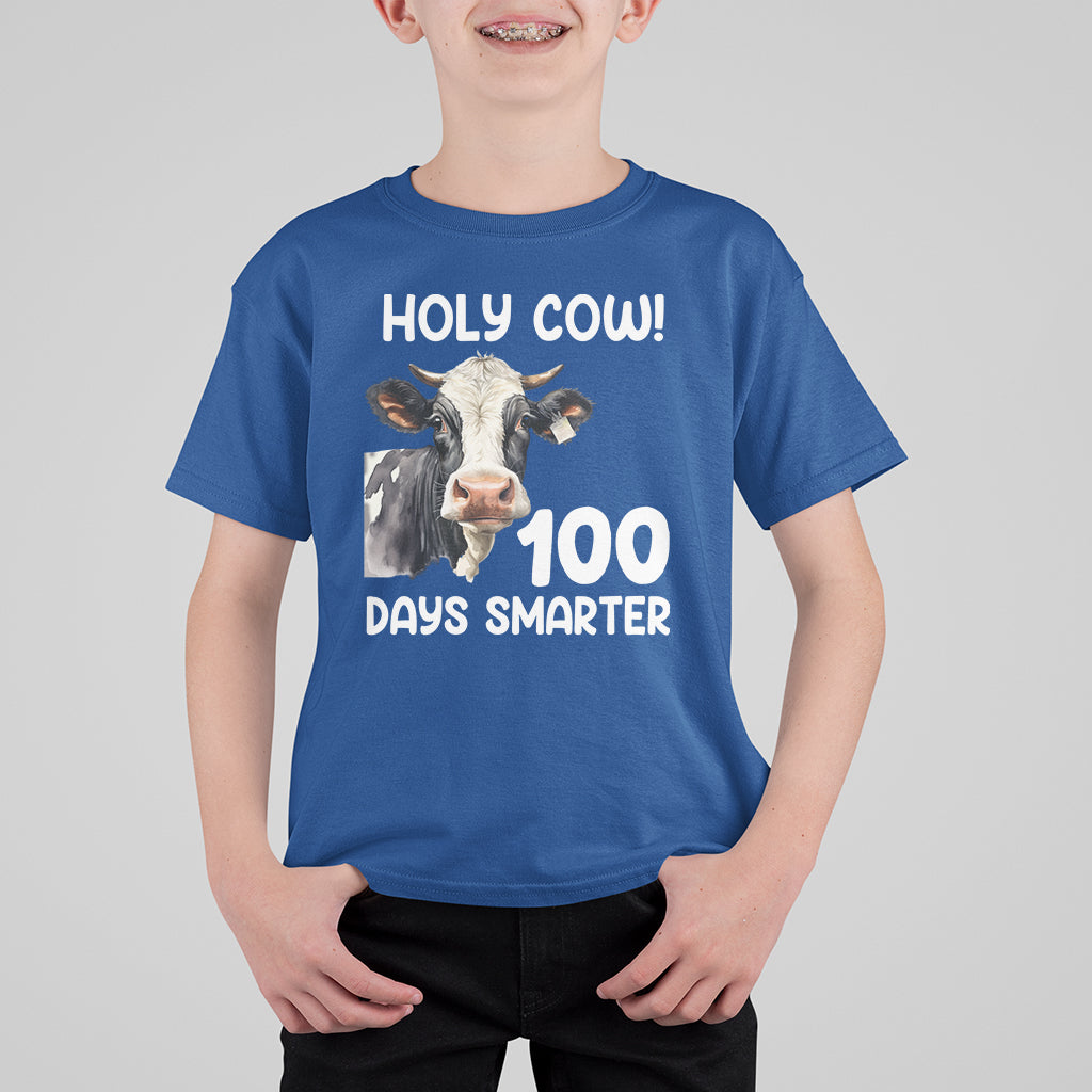 Holy Cow 100 Days of School T Shirt For Kid 100 Days Smarter Funny Moo Dairy Cattle - Wonder Print Shop