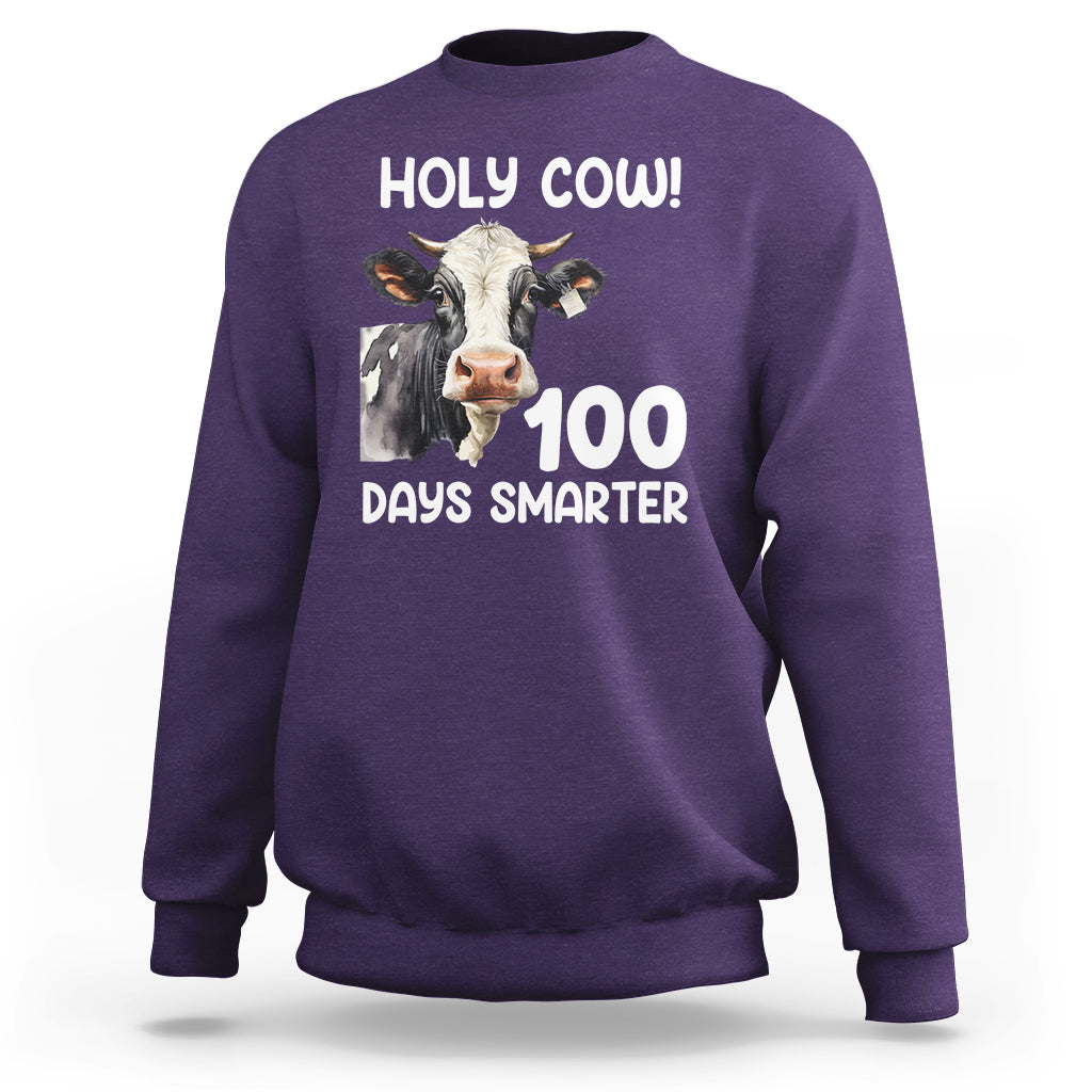 Holy Cow 100 Days of School Sweatshirt 100 Days Smarter Funny Moo Dairy Cattle - Wonder Print Shop