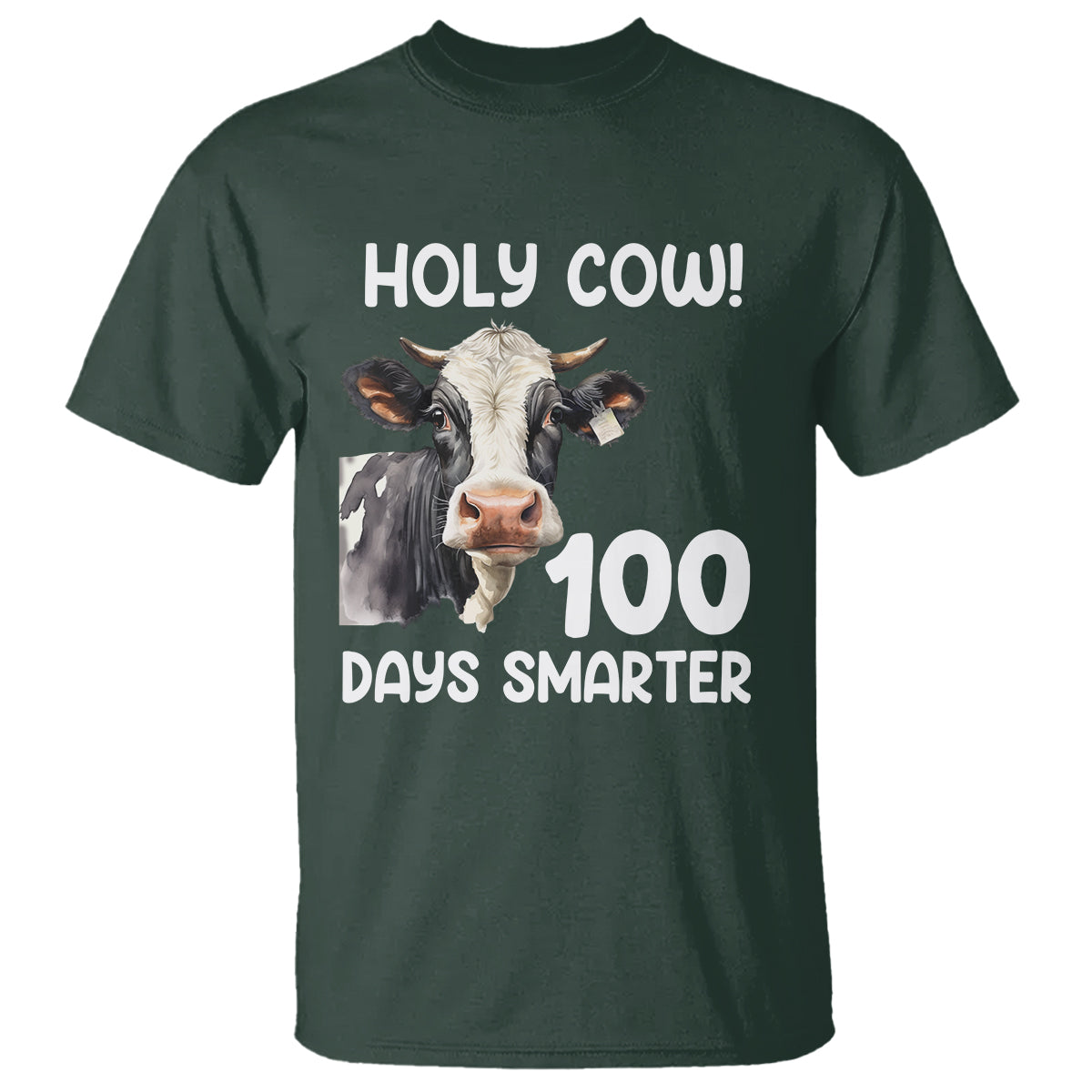 Holy Cow 100 Days of School T Shirt 100 Days Smarter Funny Moo Dairy Cattle - Wonder Print Shop