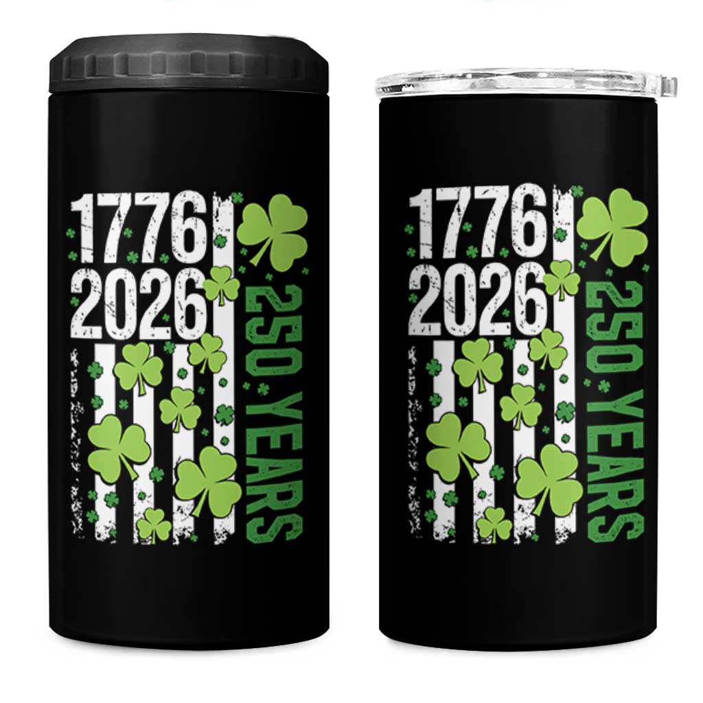 Irish American 250 Years 1776 2026 Patriotic Shamrock 4 in 1 Can Cooler Tumbler St Patricks Day Ameria 250th Anniversary