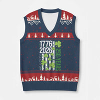 Irish American 250 Years 1776 2026 Patriotic Shamrock V-Neck Knit Sweater Vest St Patricks Day Ameria 250th Anniversary