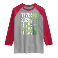 Irish American 250 Years 1776 2026 Patriotic Shamrock Raglan Shirt St Patricks Day Ameria 250th Anniversary