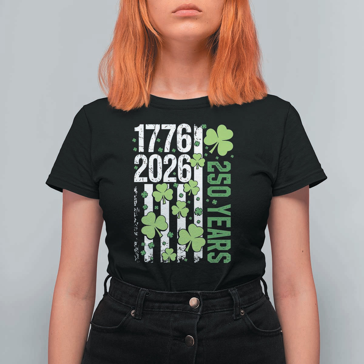Irish American 250 Years 1776 2026 Patriotic Shamrock T Shirt For Women St Patricks Day Ameria 250th Anniversary
