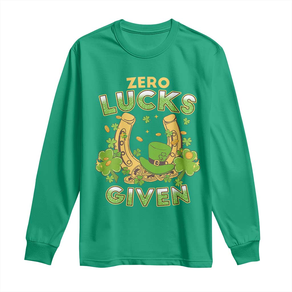 Funny St Patricks Day Long Sleeve Shirt Zero Lucks Given Irish Shamrock