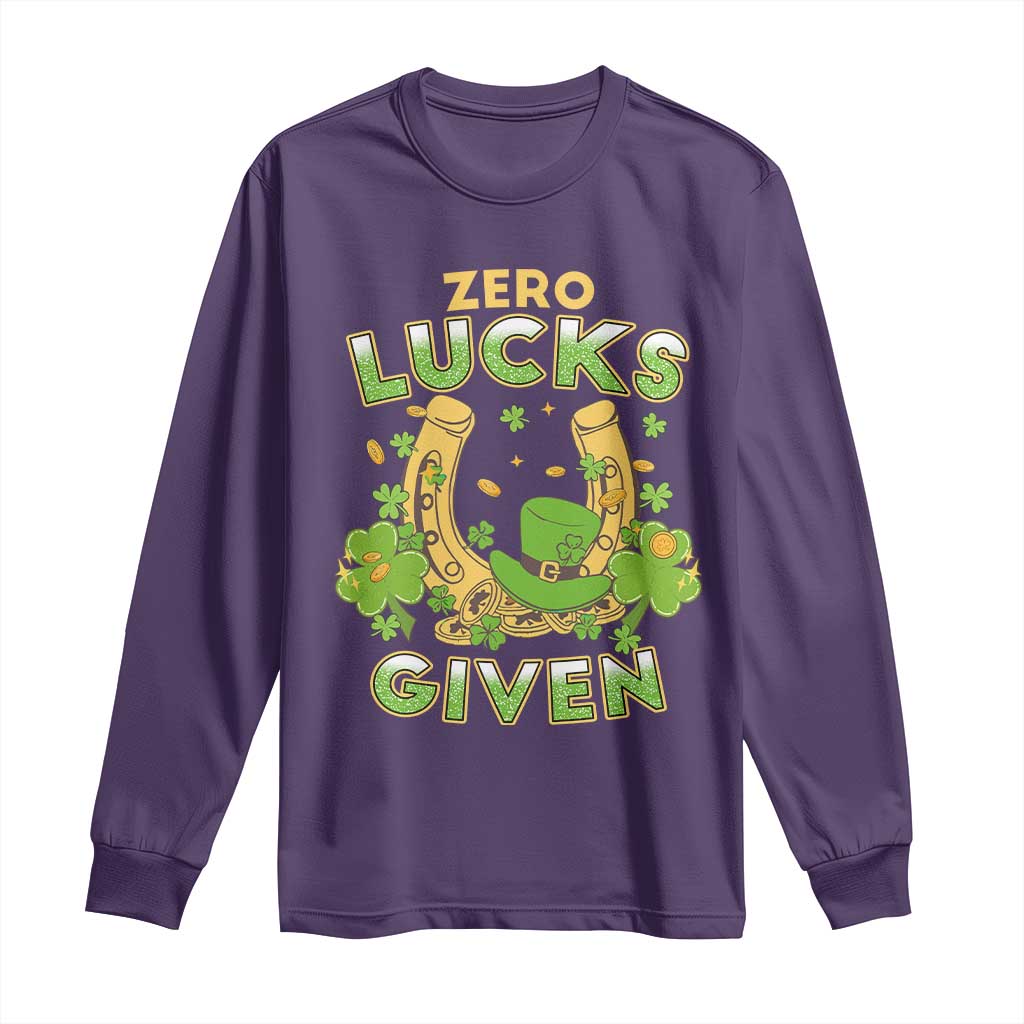 Funny St Patricks Day Long Sleeve Shirt Zero Lucks Given Irish Shamrock