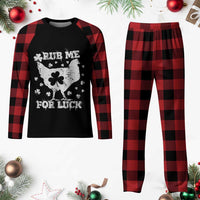 Funny St Patricks Day Plaid Pajama Set Rub Me For Luck Shamrock Irish Cock Chicken - Wonder Print Shop