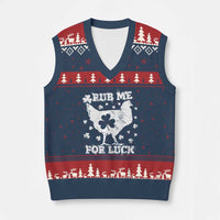 Funny St Patricks Day V-Neck Knit Sweater Vest Rub Me For Luck Shamrock Irish Cock Chicken - Wonder Print Shop