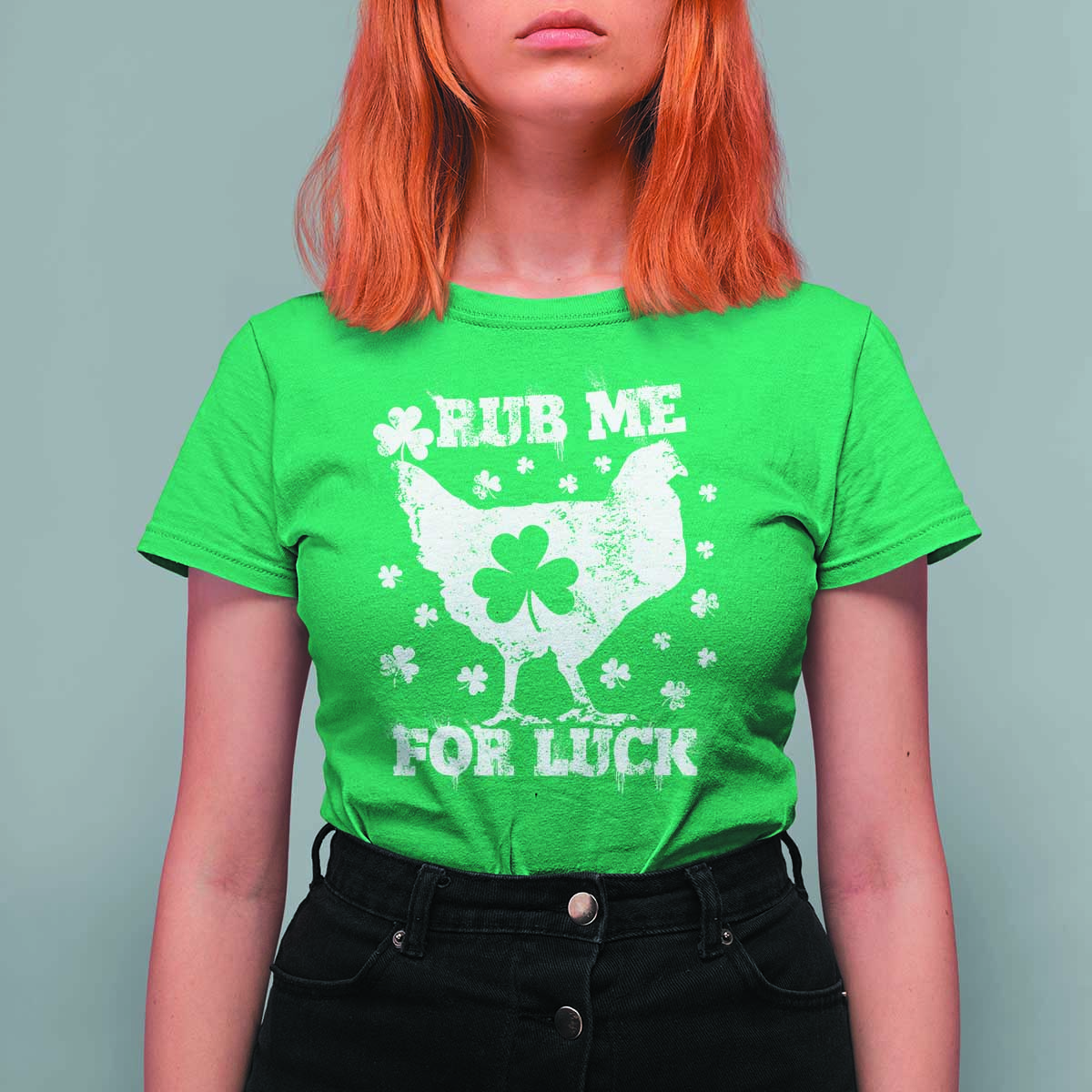 Funny St Patricks Day T Shirt For Women Rub Me For Luck Shamrock Irish Cock Chicken - Wonder Print Shop